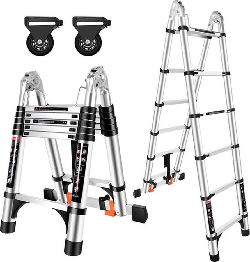 PolkaHome Telescopische vouwladder draagbare multifunctionele ladder tot 150 kg uittrekbaar