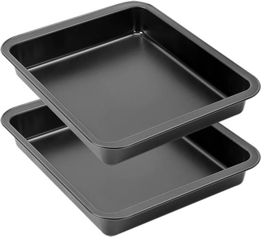 PolkaHome Vierkante cakevorm met antiaanbaklaag bakvorm braadpan koolstofstaal set van 2 stuks 23 x 22 cm