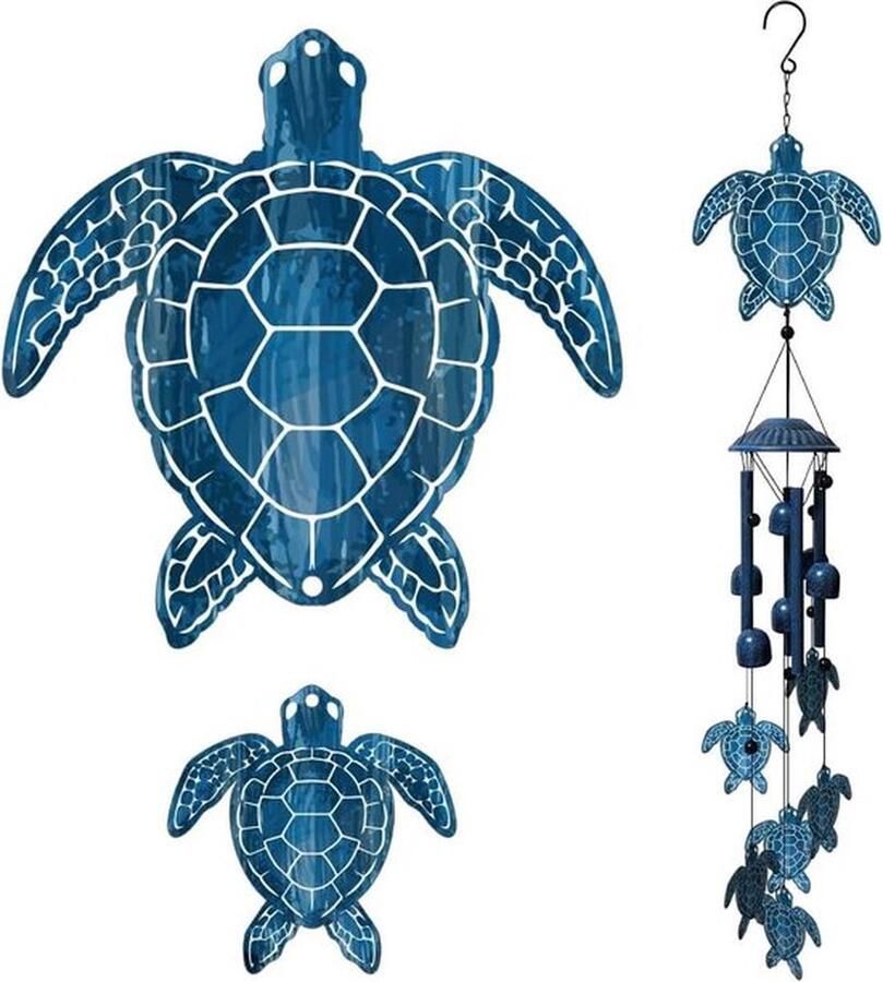 PolkaHome Zeeschildpad windgong 4 aluminium buizen decoratieve herdenking buiten strand patio tuin decor festival windgong