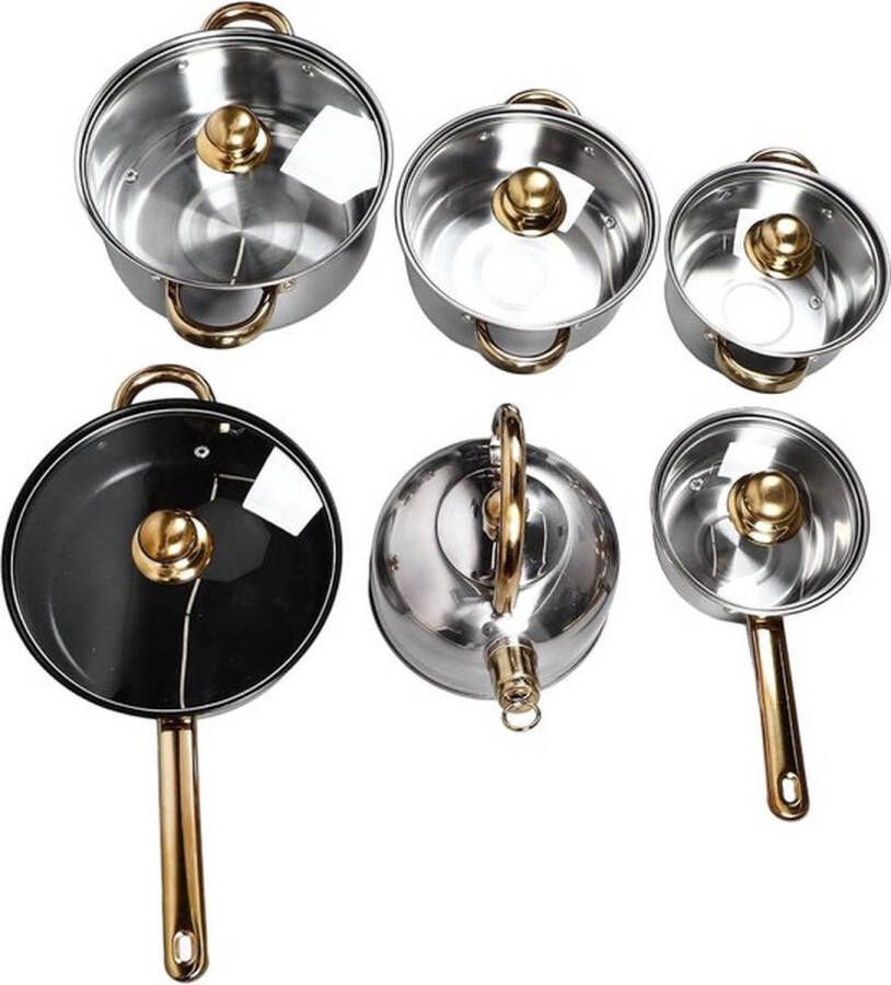 PolkaHome Potten-Stalen Pannenset-12 delig met Koekenpan Steelpan Soeppan en Waterkoker Voor Inductie Antiaanbaklaag Thuis Koken