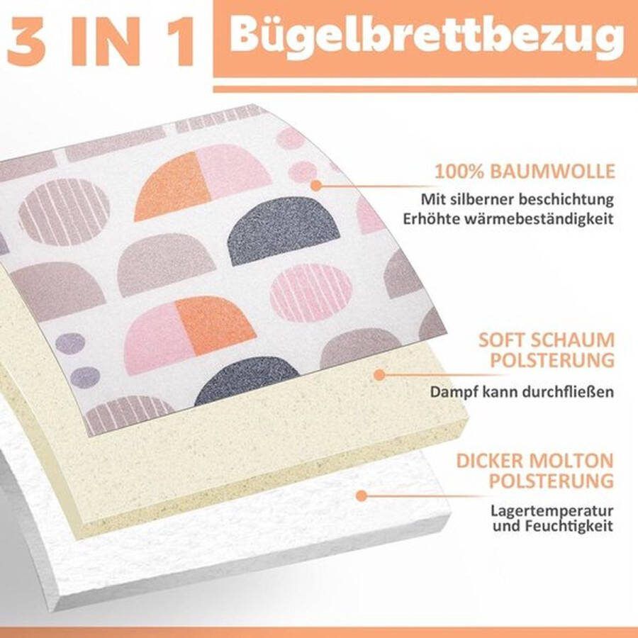 PolkaHome Premium strijkplankhoes snel en eenvoudig strijken stoomstrijkijzer bruine halve cirkel 38-45 cm x 130-140 cm maat XXL strijkplankhoes