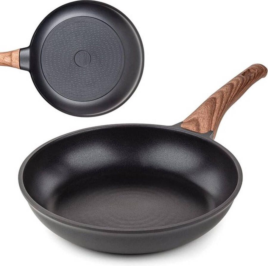 PolkaHome Professionele braadpan 28 cm gecoate pan met uitstekende warmteverdeling en warmtevermogen voor inductie en andere kookplaten geraffineerde eenvoud en tijdloze elegantie
