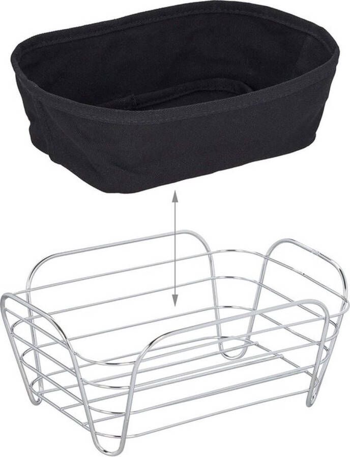 PolkaHome Rechthoekige broodmand met stoffen inzet ideaal voor brood & broodjes HBD 10x235x17 cm zwart