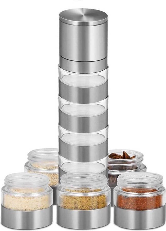 PolkaHome Reiskruidenset outdoor kruidenpotjes met molen 5-in-1 mini-zoutvaatje voor onderweg waterdicht kleine en lichte aluminium kruidenstrooier kruidenpotjes voor campingset