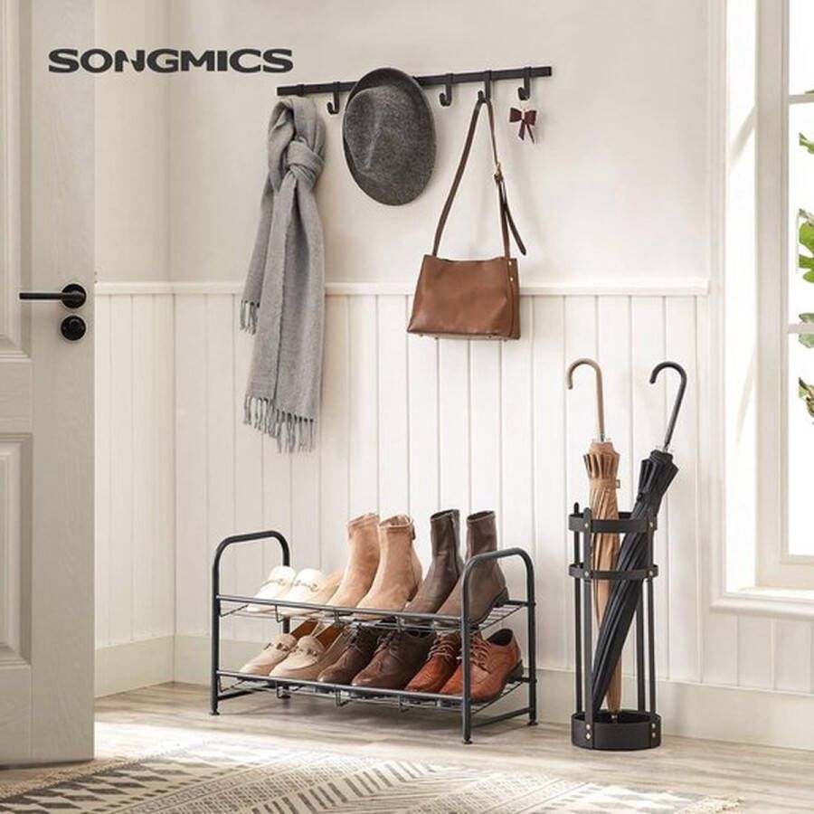 PolkaHome Schoenenkast 2 niveaus stapelbaar tot 8 paar metaal 685 x 275 x 37 cm hoge hakken sneakers pantoffels zwart LMR065B01