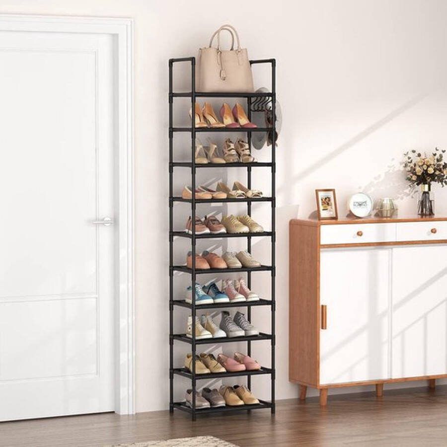PolkaHome Schoenenrek 10 niveaus schoenenorganizer 20-25 paar open schoenenkast hoog schoenenstandaard smal schoenenopslag hal woonkamer slaapkamer
