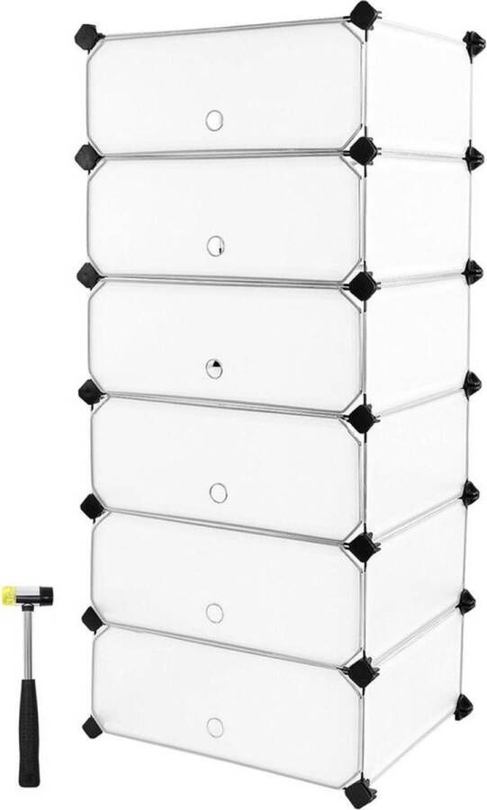 PolkaHome Schoenenrek met 6 deuren en 6 lagen Opbergruimte voor 12-18 paar Wit 43 x 31 x 105 cm