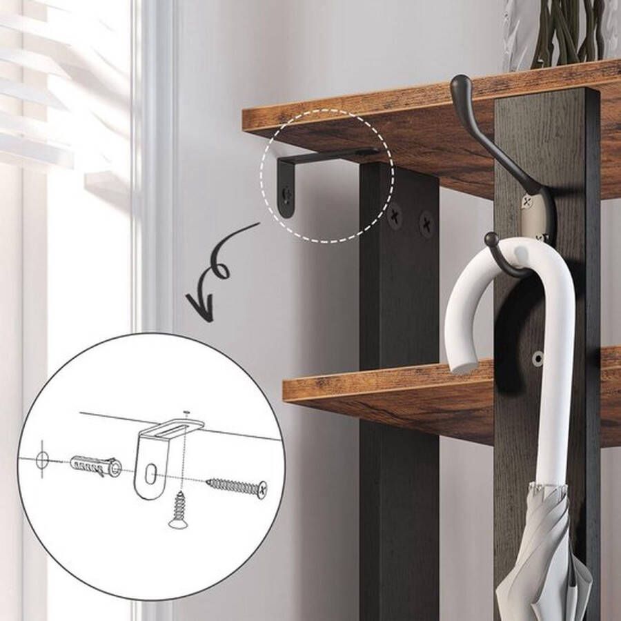 PolkaHome Schoenenrek smal 8 niveaus schoenenrek met haken opbergplanken schoen organisator vintage bruin-zwart EBF07XJ01G1