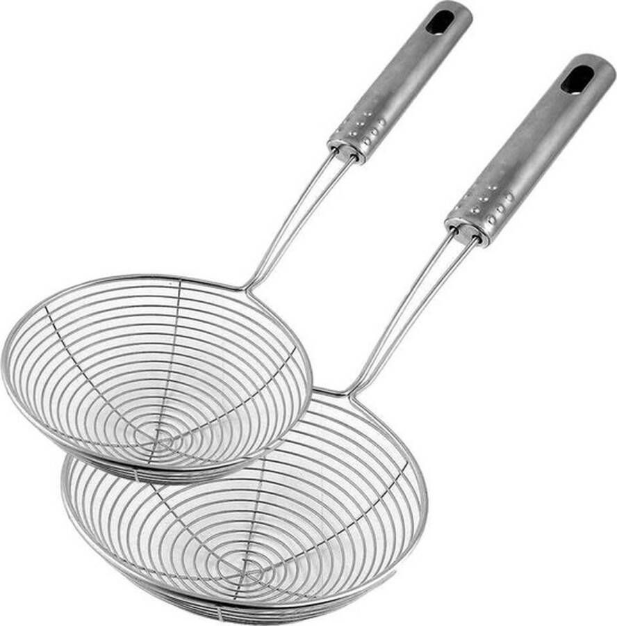 PolkaHome Schuim- & zeeflepel Spinnenwebschep van RVS Kookschuim Schuimspaan Zeefschep Keukenschep van gaas met handvat Set van 2 stuks 18 en 22 cm