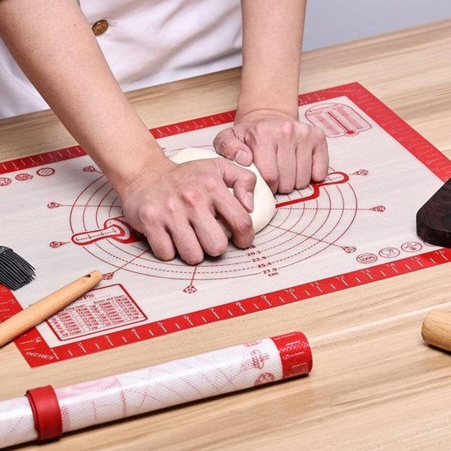 PolkaHome Siliconen bakmat extra groot 50 x 40 cm anti-aanbakmat met meting deegmat bakonderlegger voor oven uitrolmat voor deeg fondant gebak rood