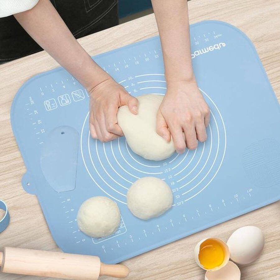 PolkaHome Siliconen bakmat voor kinderen gebaksmat 20 x 16 inch met gebakschraper hittebestendig anti-aanbaklaag opbergriem en anti-morsrand magnetische tafelmat