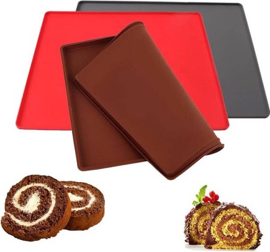 PolkaHome Siliconen bakplaten rolmat 3 stuks Swiss Roll taartmat antislip koken bakken 30 x 40 cm 3 kleuren