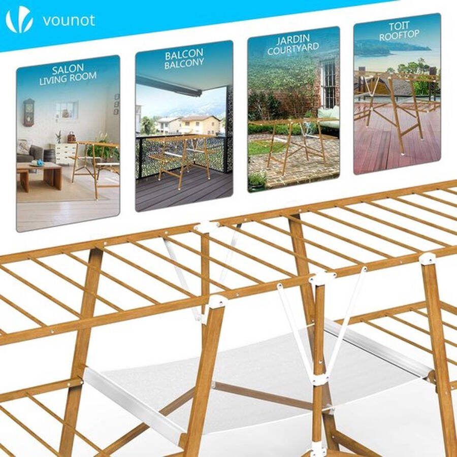 PolkaHome Staand Droogrek van Roestvrij Staal 20m Drooglengte Inklapbaar Ontwerp met Imitatie Hout Snelle Levering