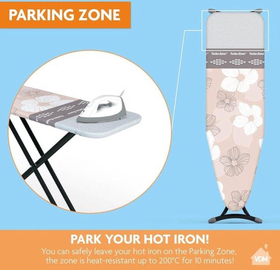 PolkaHome Strijkplankovertrek Turbo Parking Maat S M 134x49cm Met Turbo- en Parkeerzone voor Snel Strijken zonder Vlekken strijkplankhoes