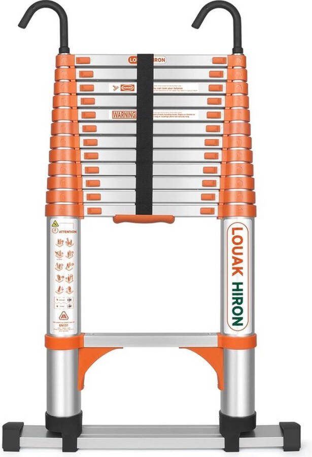 PolkaHome Telescopische ladder 3.8 m Vouwladder staande ladder antislip multifunctioneel huishoudladder