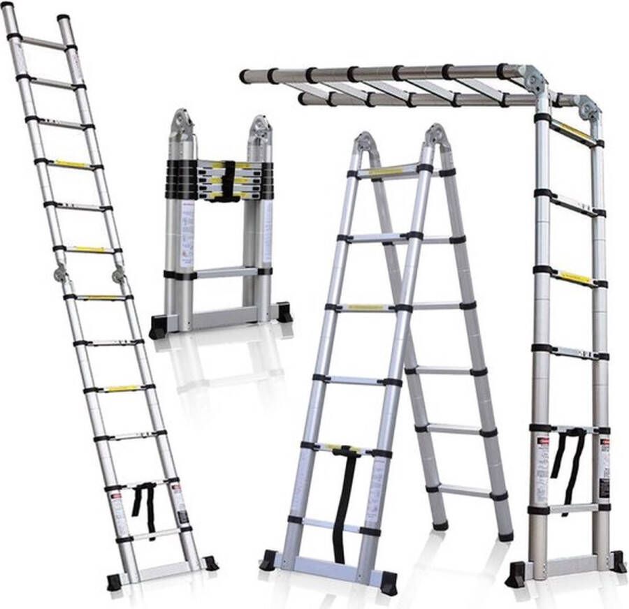 PolkaHome Telescopische ladder inklapbaar 2-in-1 vouwladder EN131-gecertificeerd max. belasting 150 kg (25 m + 25 m) met gratis verzending
