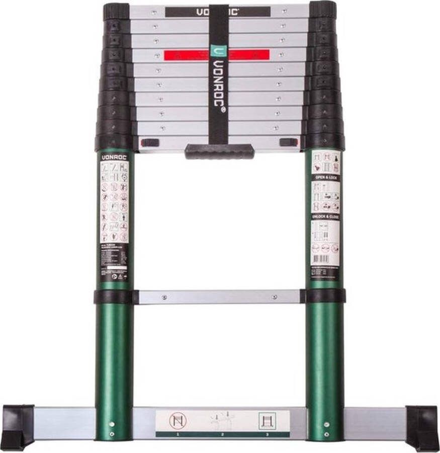PolkaHome Telescopische ladder Professioneel – 3.2m met softclose & dwarsbalk – Veilig & solide