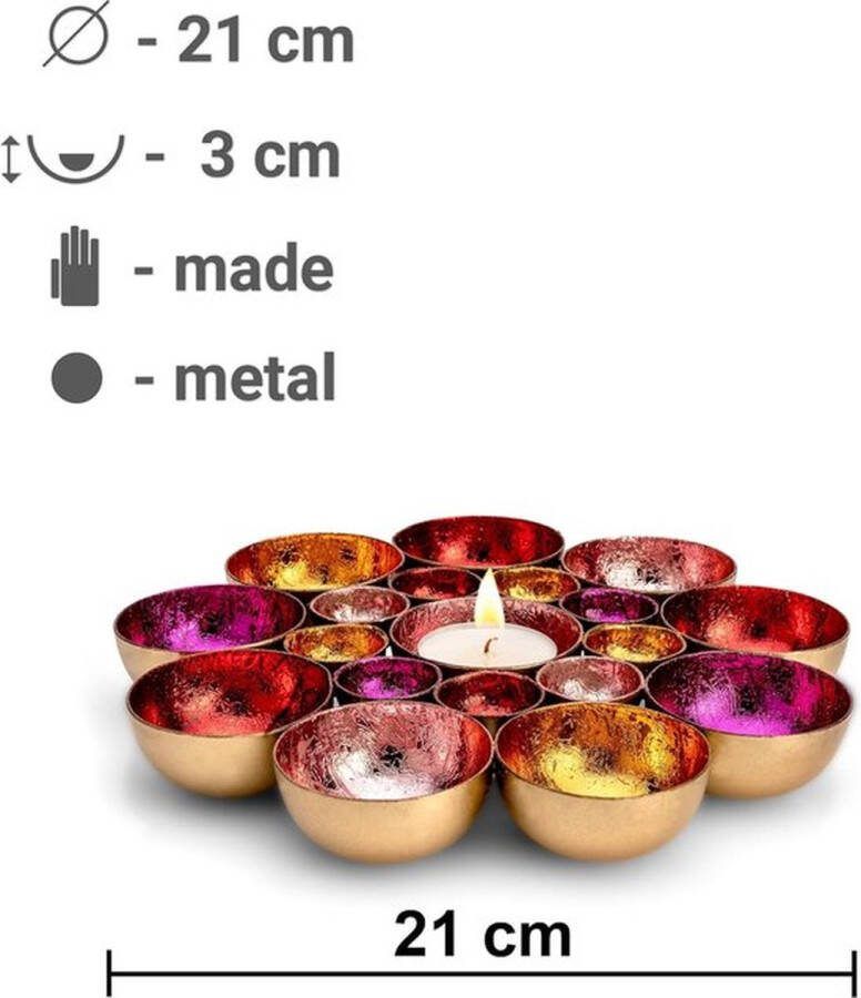 PolkaHome Theelichthouder rood roze oranje Ø 21 cm perfecte tafeldecoratie metaal