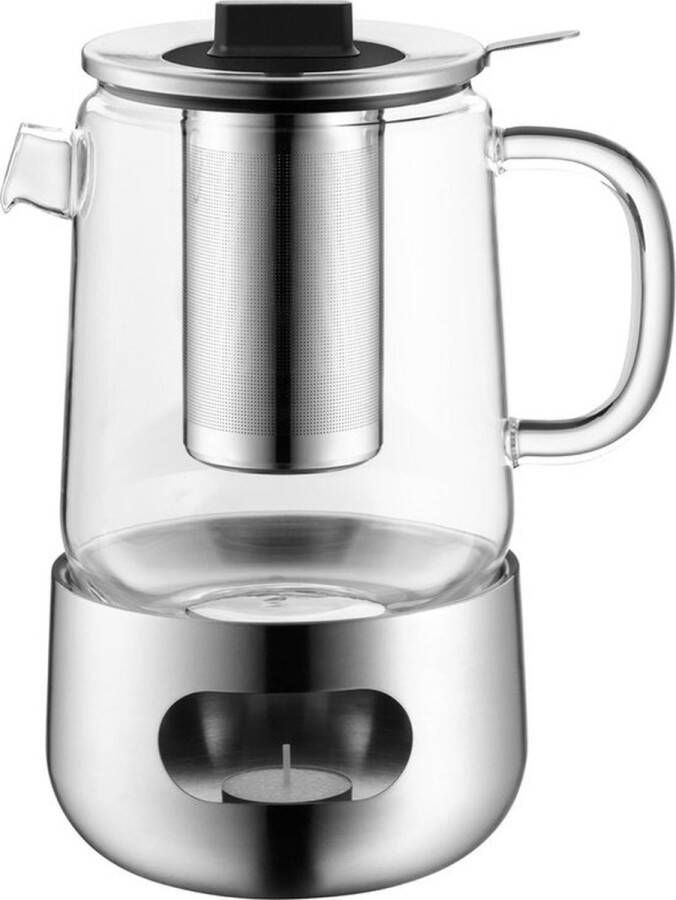 PolkaHome Theepot met stoofje 3-delig Cromargan roestvrij staal glazen kan 1 3 l met zeef en stoofje vaatwasmachinebestendig