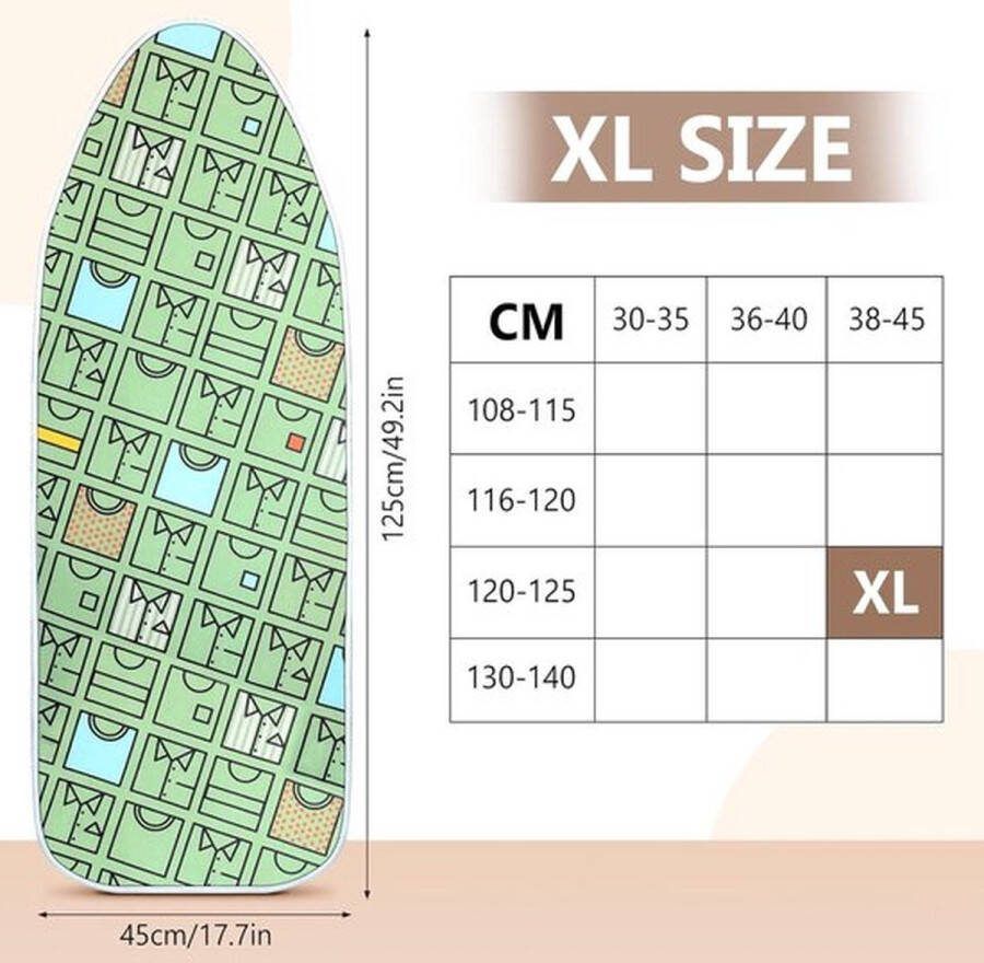 PolkaHome Universele strijkplankovertrek 100% katoen klittenbandsluiting eenvoudig strijken XL x 125 cm strijkplankhoes