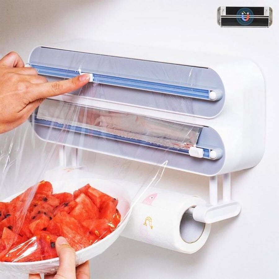 PolkaHome Wandrolhouder 3-voudige foliesnijder magnetische aluminiumfolie-dispenser duurzame scherpe messen vershoudfoliesnijder keukenrolhouder wit