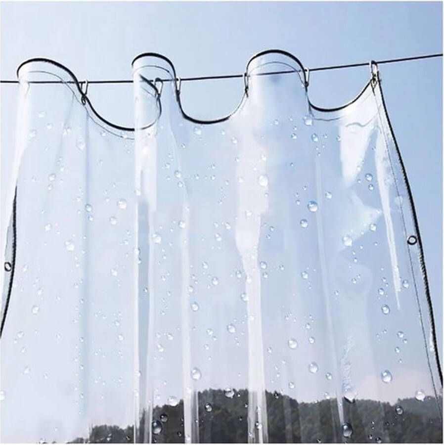 PolkaHome Waterdicht transparant zeil met oogjes helder pvc weerbestendig afdekzeil scheurbestendig gordijn voor terrassen balkon plantendeken regenbescherming dekzeil 400 g m² (2 x 3 m)