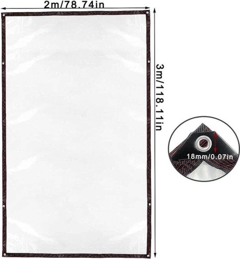 PolkaHome Waterdicht tuinzeil 2 x 3 m zeildoek waterdicht transparant regenbescherming balkon zeildoek transparant PVC zeildoek met ogen voor dierenverblijven pluimveehouderij broeikas kennel