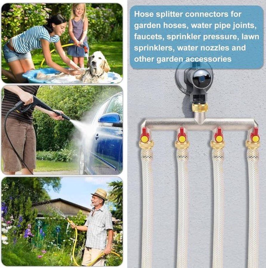 PolkaHome Waterkraan 4-weg tuinslang adapter voor tuinverdeler 3 4 inch kraanverlenging 4-voudig