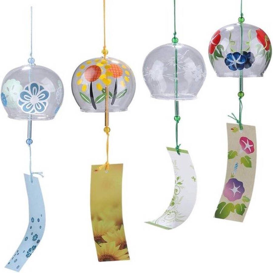 PolkaHome Windgong Bloemen Kleine Japanse Windklokken van Handgemaakt Glas Japanse Stijl Hanger Voor Verjaardagscadeau Home Decors