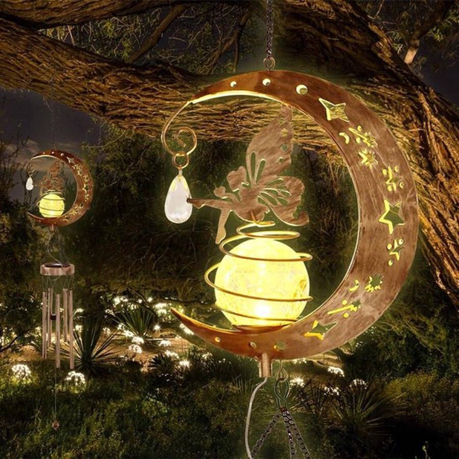 PolkaHome Windgong met LED-verlichting voor buiten Tuindecoratie windspel hangend Metaal Buiten binnenplaats gazon terras