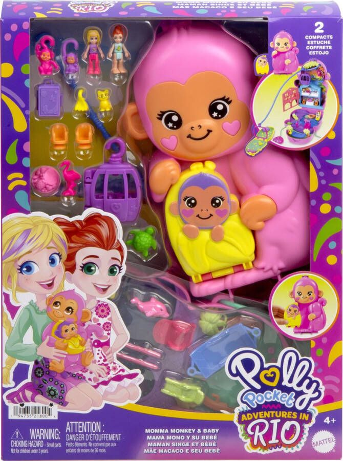 Polly Pocket -Mama Aap en Haar Baby-Box met 2 minifiguren HWP04