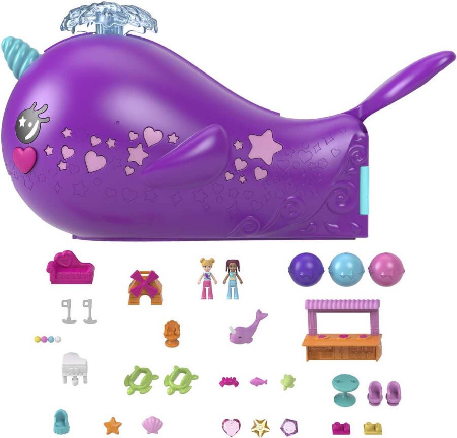 Polly Pocket Speelset Boot speelset met 2 micropoppen en 13 accessoires Speelfigurenset