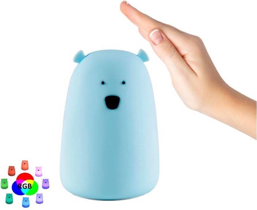 Polux LED Beren Nachtlampje Kinderen – Kinderlampje Beertje – RGB Met Accu – Oplaadbaar Tafellamp – Met Druksensor