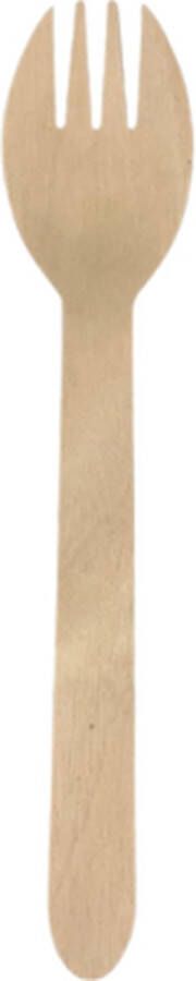 Pomebio 100 stuks x Houten Spork Gewaxt 160mm 16 cm Lepel & Vork Lepel met vork sporks wegwerp