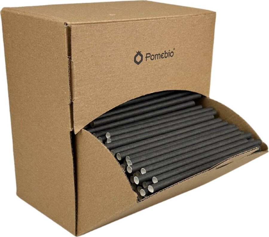 Pomebio Papieren Cocktail Rietjes 6x135mm Zwart 200 Stuks in Dispenserbox