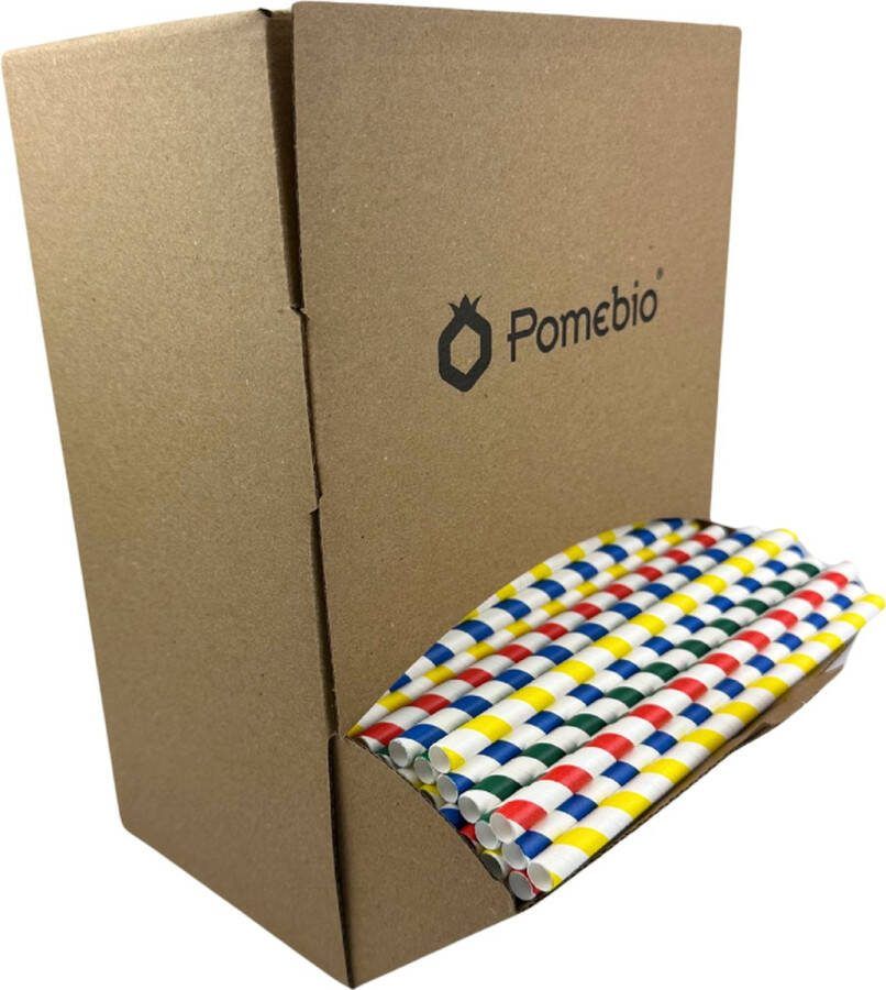Pomebio Papieren Rietjes Gestreept 8x195 mm Dispenserbox à 500 stuks