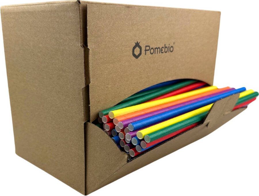 Pomebio Papieren Rietjes Mix Kleuren 6x195 mm Dispenserbox à 500 stuks
