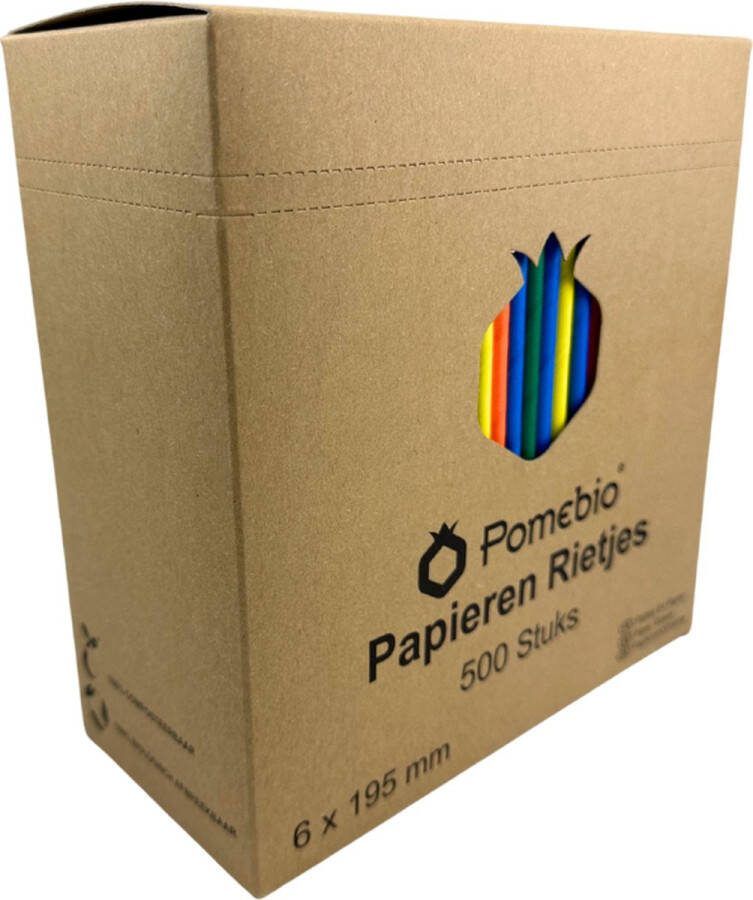 Pomebio Papieren Rietjes Mix Kleuren 6x195 mm Doos à 500 Stuks