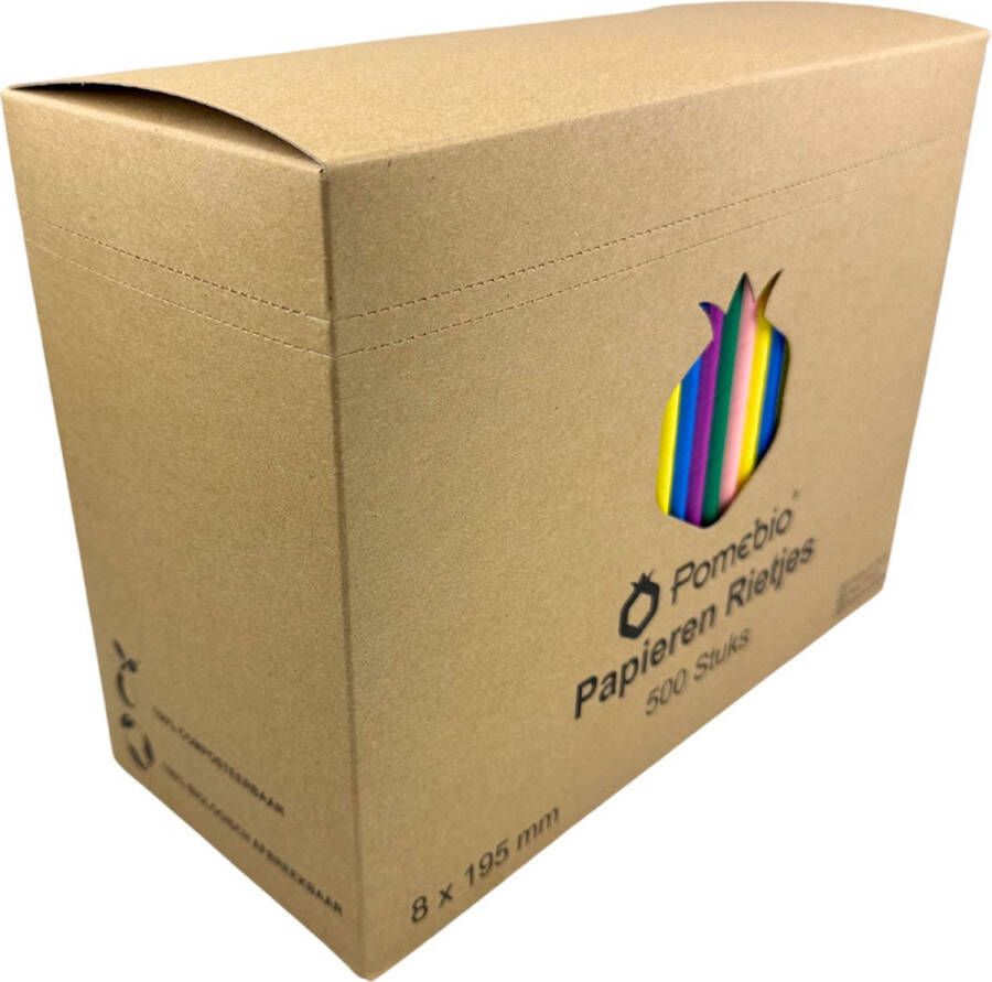Pomebio Papieren Rietjes Mix Kleuren 8x195 mm Doos 500 stuks