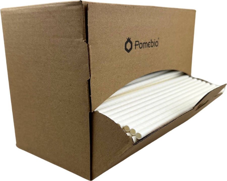 Pomebio Papieren Rietjes Wit 6x195 mm Dispenserbox à 500 stuks