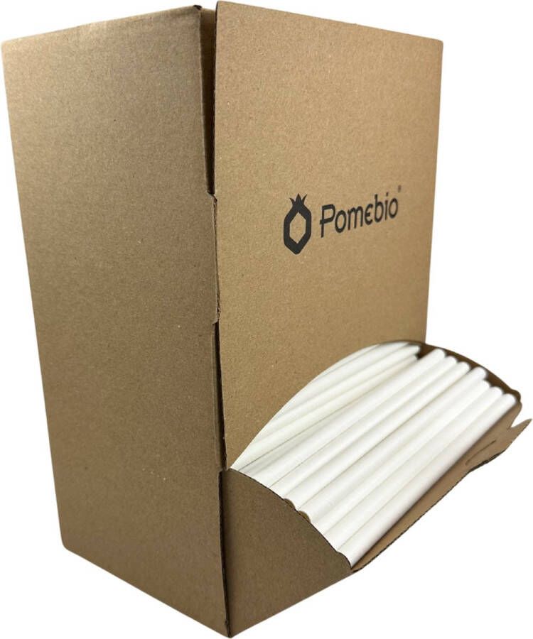 Pomebio Papieren Rietjes Wit 8x195 mm Dispenserbox à 500 stuks