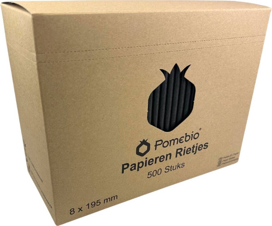 Pomebio Papieren Rietjes Zwart 8x195 mm Doos à 500 Stuks
