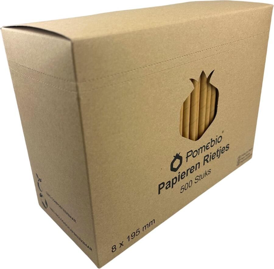 Pomebio Papieren Rietjes -Kraft 8x195 mm Doos à 500 Stuks
