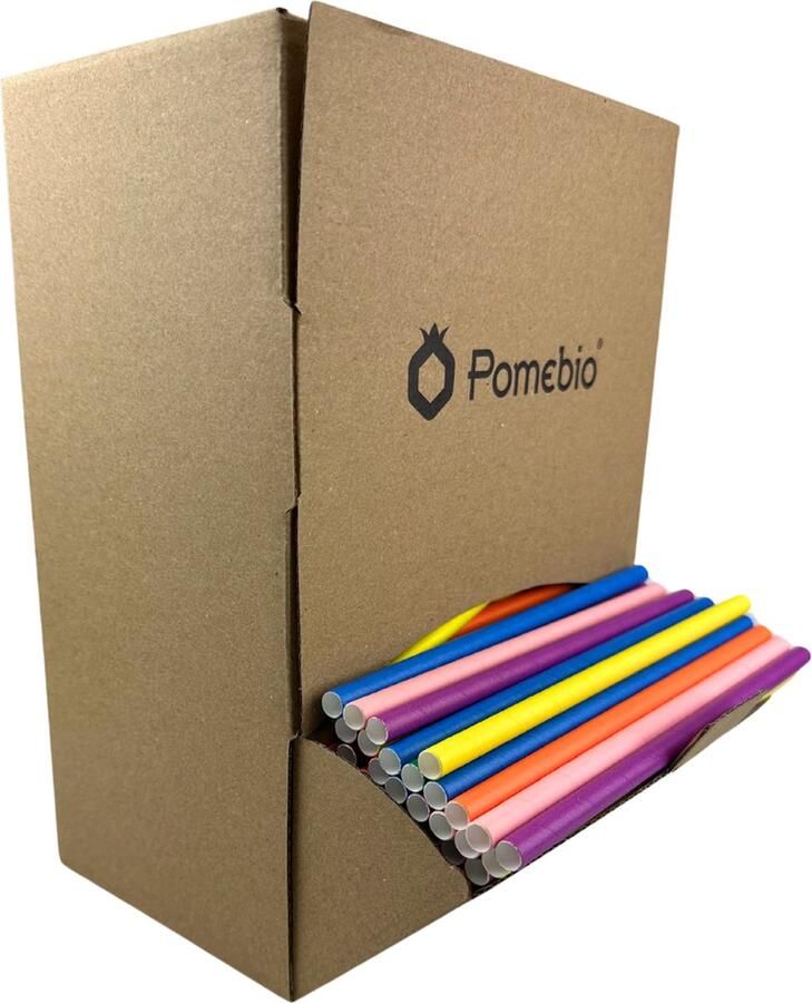 Pomebio Papieren Rietjes Mix Kleuren 8x195 mm Dispenserbox à 500 stuks