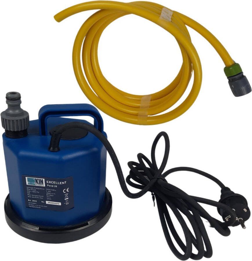 POND28 Pond 28 Vlakzuigpomp wateroverlast SET incl. 3 mtr slang met Gardena koppeling 2 meter opvoerhoogte Startniveau van het water min. 30 mm