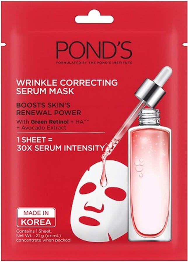 Pond's POND´S Wrinkle Correcting Serum Gezichtsmasker 1 x 21g Gezichtsmaskers Verzorging Rimpel Corrigerende Face Mask Groene Retinol Hyaluronzuur en Avocado extract