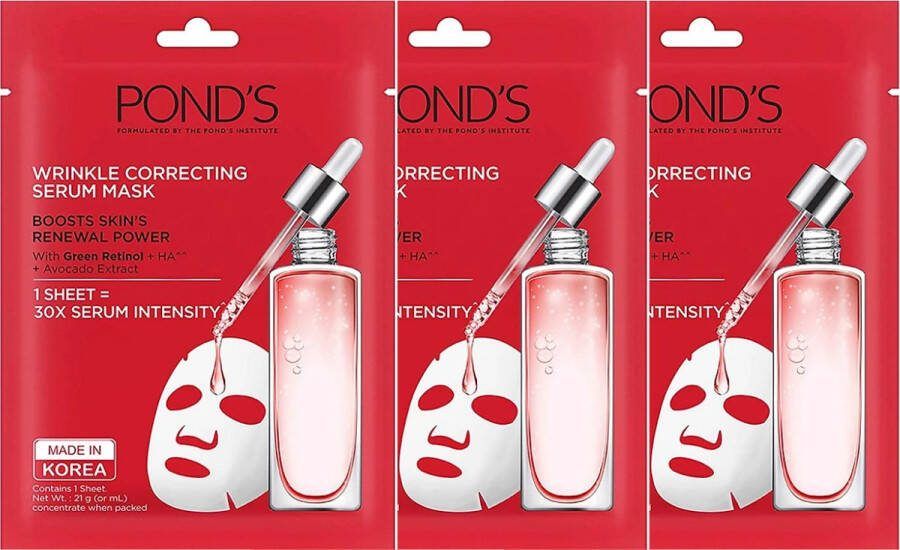 Pond's Rimpel Corrigerende Serum Gezichtsmasker- Face Mask Ontspannend Gezichtsmasker voor Huidverjonging 3 x 21 ml