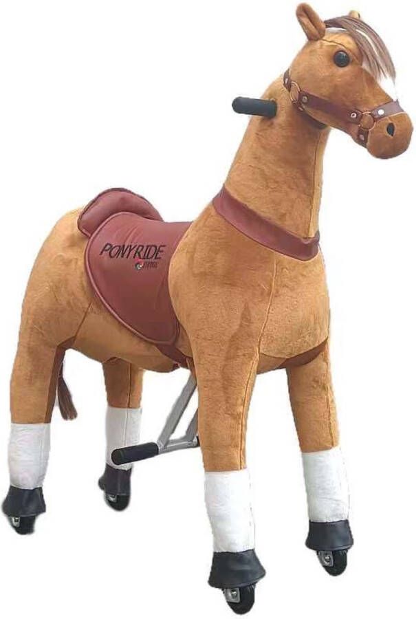 Pony Ride PonyRide Rijdend Speelgoed Paard Hobbelpaard 74x29x79 cm 3-6 Jaar Inclusief Inline Skate Wieltjes en leder zitje Bruin