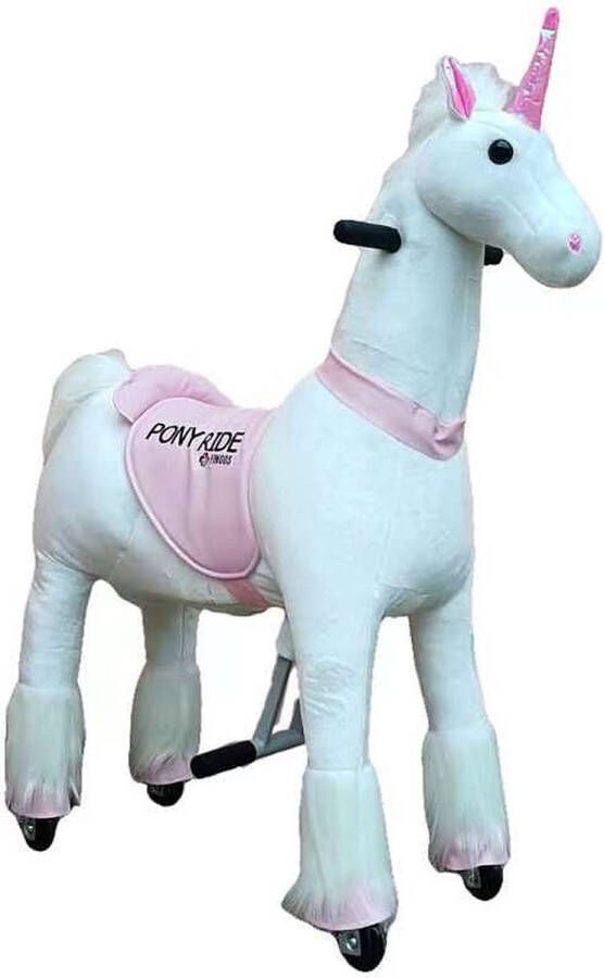 Pony Ride PonyRide Rijdend Speelgoed Paard Hobbelpaard Eenhoorn Unicorn 74x29x79 cm 3-6 Jaar Inclusief Inline Skate Wieltjes en leder zitje Roze