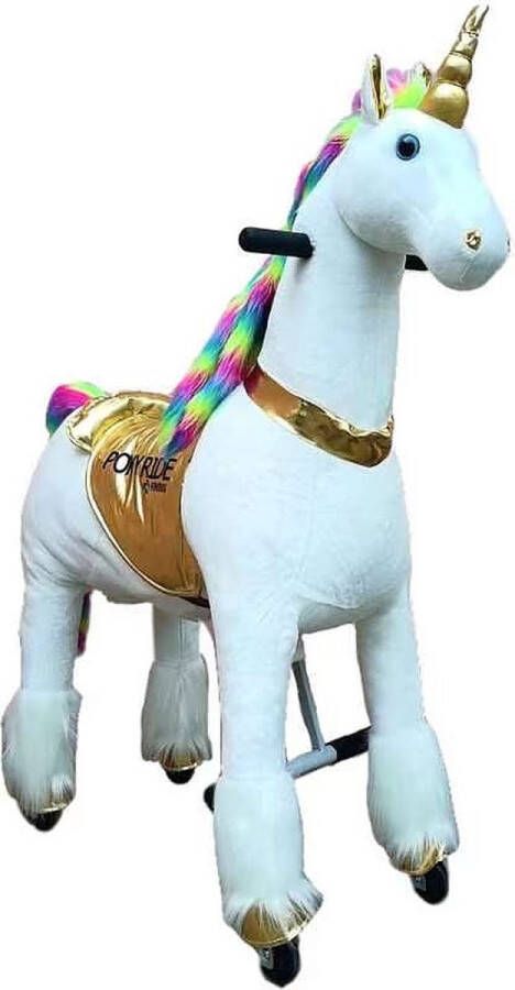 Pony Ride PonyRide Rijdend Speelgoed Paard Hobbelpaard Eenhoorn Unicorn 85x33x105 cm 4-10 Jaar Inclusief Inline Skate Wieltjes en leder zitje Regenboog